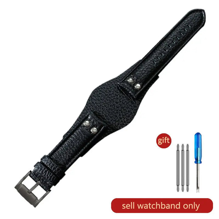Genuine Leather Watch Strap for Fossil 22mm – Black & Brown, Rivet Style