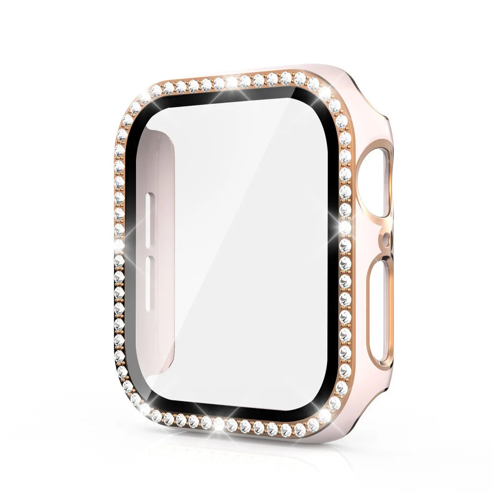 Glass+Cover For Apple Watch Case 45mm 44mm 41mm 40mm 38 42mm Bling Diamond bumper+Screen Protector iwatch series 9 8 7 5 6 4 SE