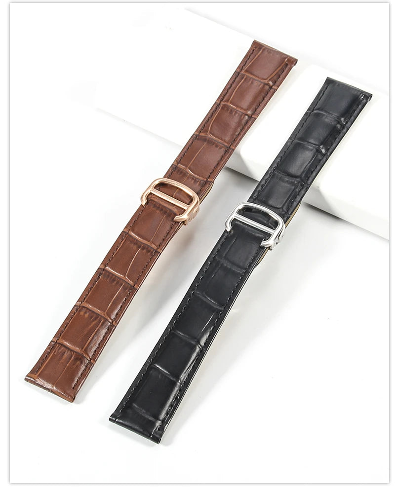 Genuine Leather Cartier Tank Solo Watch Strap 17–25mm (Brown & Black,
