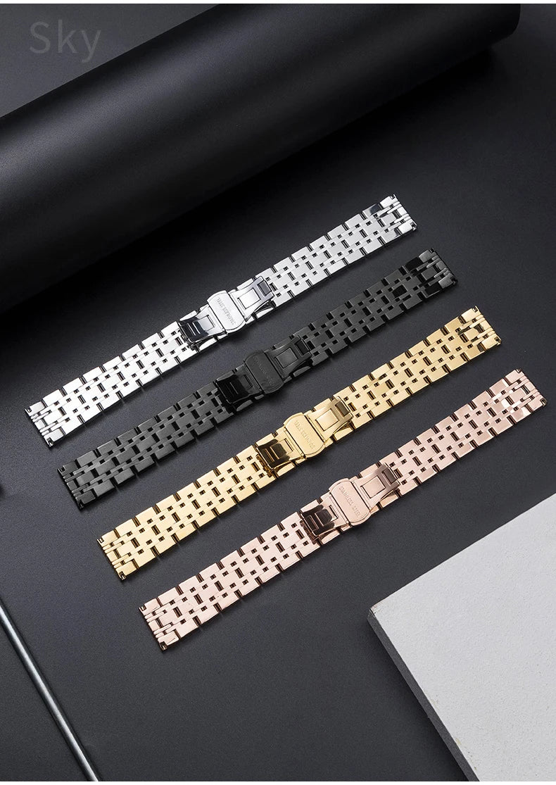 Stainless Steel Watch Strap for Tissot – 14–20mm, Silver & Rose Gold