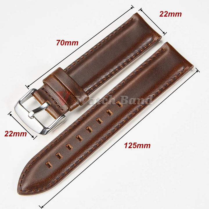 Gold Pin Buckle Brown Cowhide Leather Watch Strap – 18-26mm
