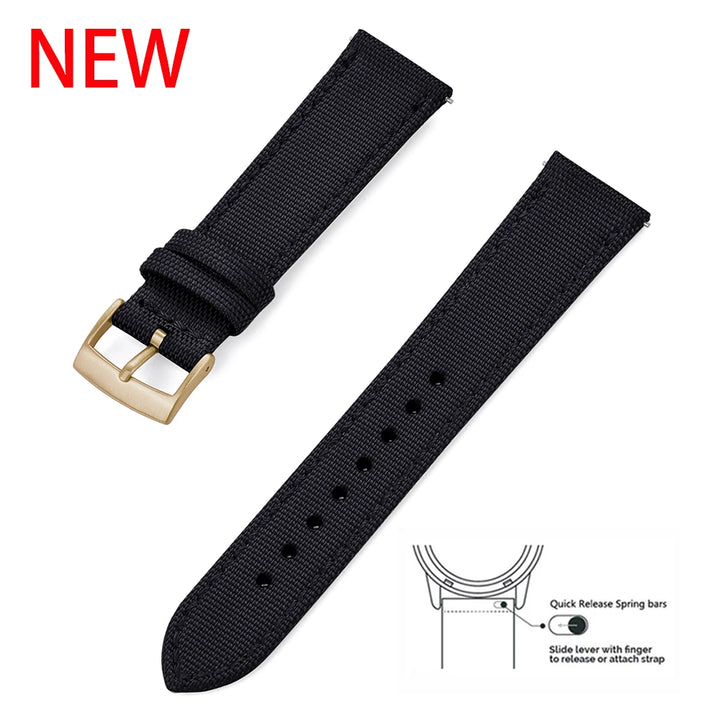 New Design Hybrid Canvas Nylon Leather Watch Strap 18mm 20mm 22mm Bracelet Quick Release Replacement Black Khaki Red Watchbands