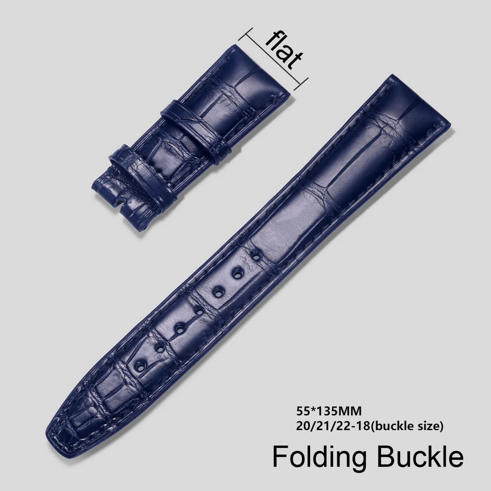 Crocodile Leather Watchbands For IWC Portugues Pilot Black Alligator Grain Handmade Straps 20mm 21mm 22mm