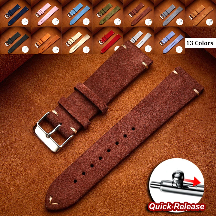 19mm 21mm 20mm 22mm 14mm 16mm 18mm Watch Band Calfskin Wristband Quick Release Soft Suede Strap Bracelets Women&Men Accessories