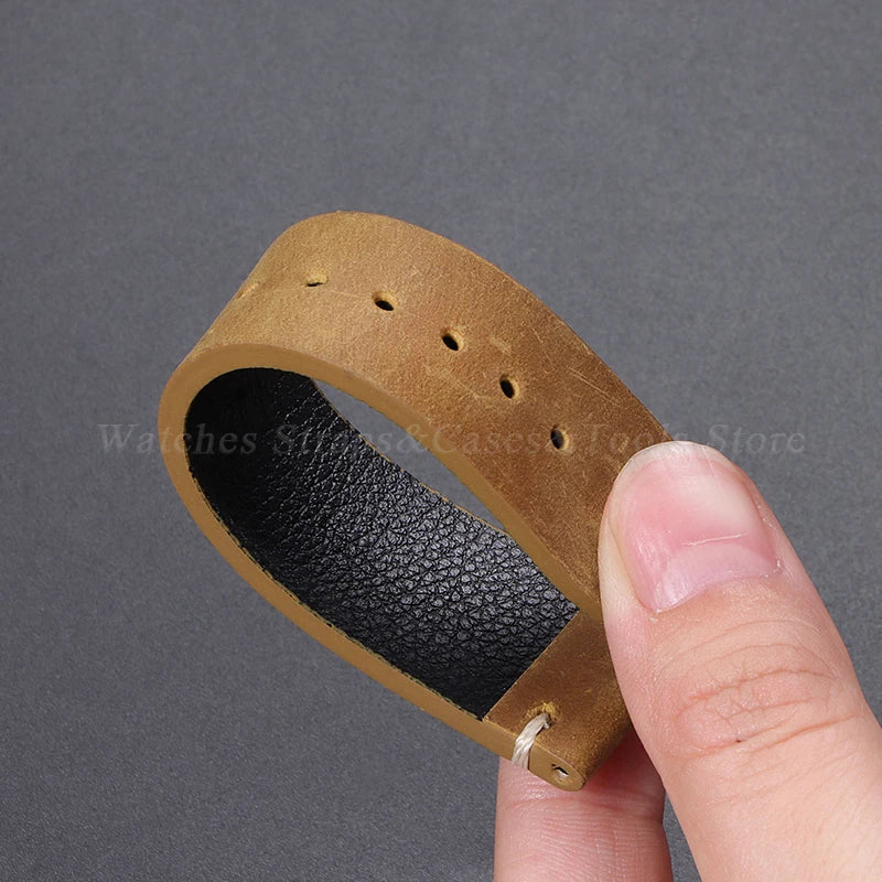 Stitching Cowhide Leather Watch Strap – 18–24mm, Vintage Brown, Butterfly Buckle