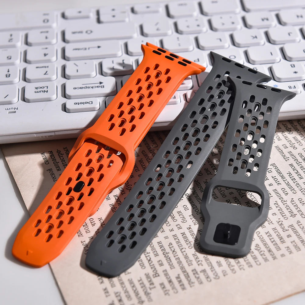 FKM Rubber Strap For Apple Watch Ultra 2 Band 49mm 9 8 7 45mm 41mm Rubber Bracelet Wristband iWatch 6 5 4 SE 44mm 40mm 42mm Band