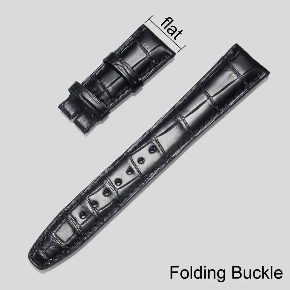 Crocodile Leather Watchbands For IWC Portugues Pilot Black Alligator Grain Handmade Straps 20mm 21mm 22mm