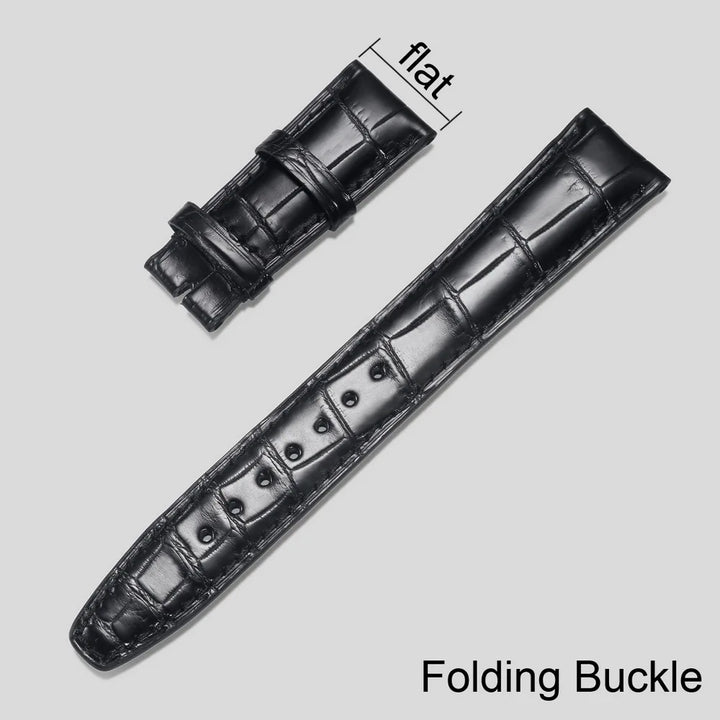 Crocodile Leather Watchbands For IWC Portugues Pilot Black Alligator Grain Handmade Straps 20mm 21mm 22mm