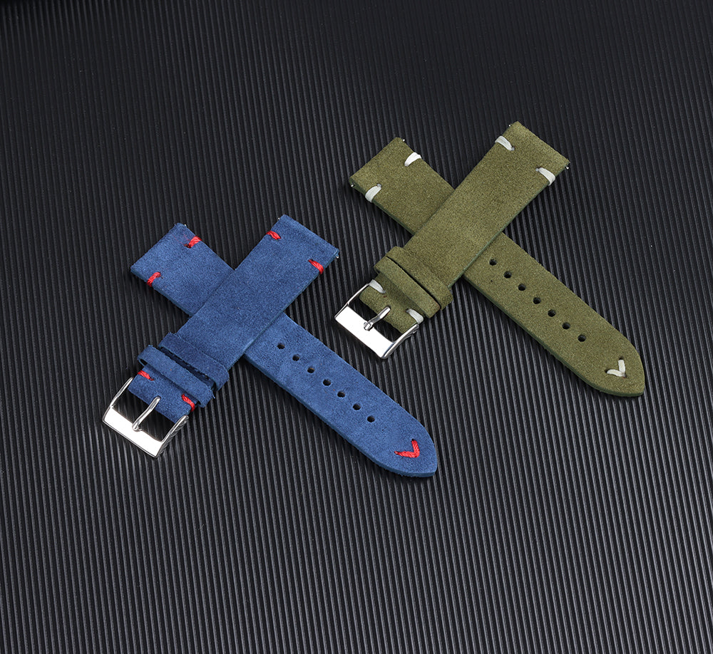 Vintage Suede Leather Watch Strap (Handmade Stitching)