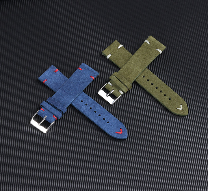 Vintage Suede Leather Watch Strap (Handmade Stitching)