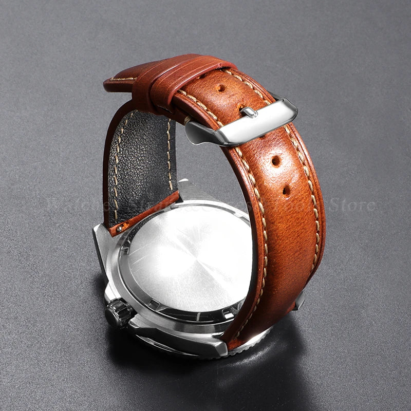 Vintage Oil Wax Leather Watch Strap – Brown Cowhide (18-22mm)