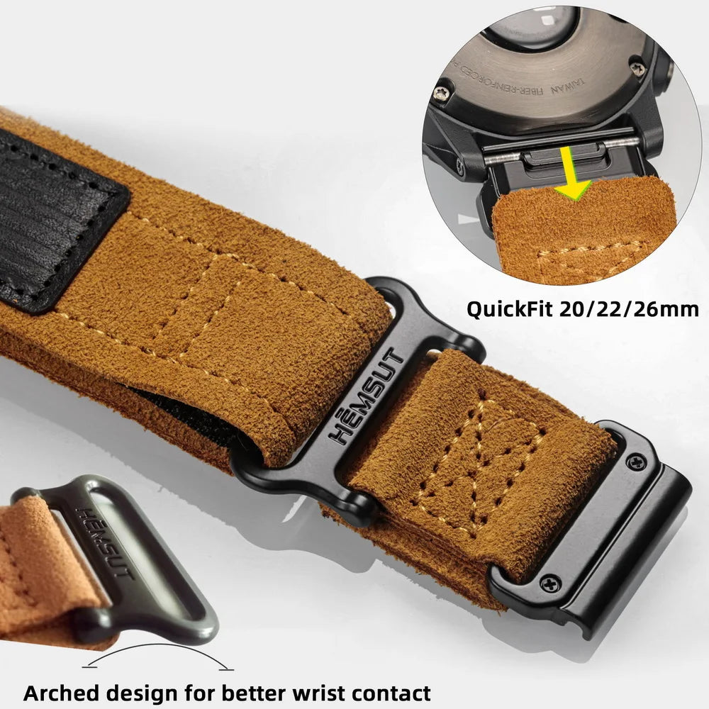 HEMSUT Leather Watch Band For Garmin Quickfit 20 22 26mm Retro Wrist Strap For Fenix/ Marq/EPIX /Instinct /Tactix