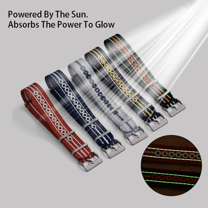 NATOBEL Embroidery Recycled Nylon Sailcloth Strap 20mm 22mm Luminous Recycled Nylon Watchband For Scuba Fifty Series Watches