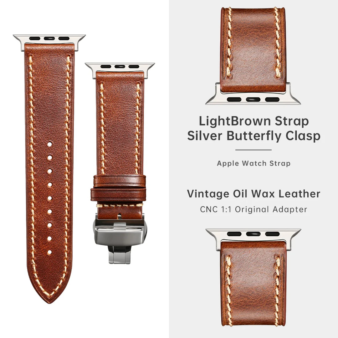 Apple Watch Luxury Cow Leather Strap For Ultra 2 49mm Band Series 9 8 7 6 5 SE 45mm 44mm 41mm 40mm Handmade Watchbands