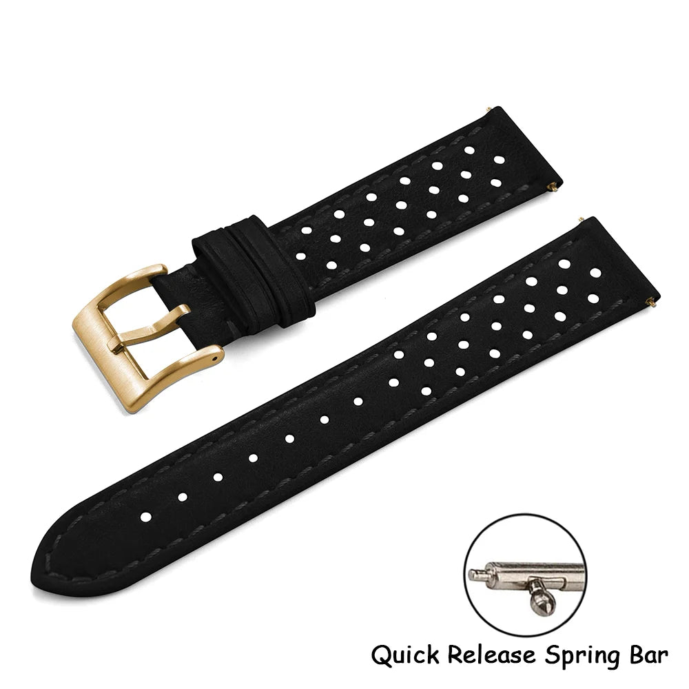 Vintage Racing Leather Watch Strap 18–22mm Quick Release for Omega