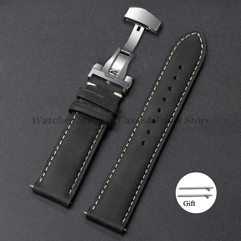 Cowhide Leather Watch Band 14–24mm (Quick Release, Butterfly Buckle) for