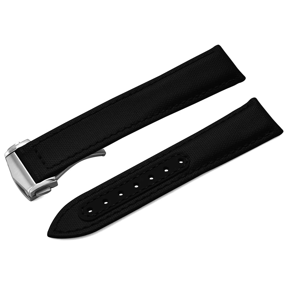 Sailcloth Nylon Watch Band 20mm 22mm Leather Sailcloth Strap For Omega Seamaster  Swatch Folding Buckle Band Universal Bracelet