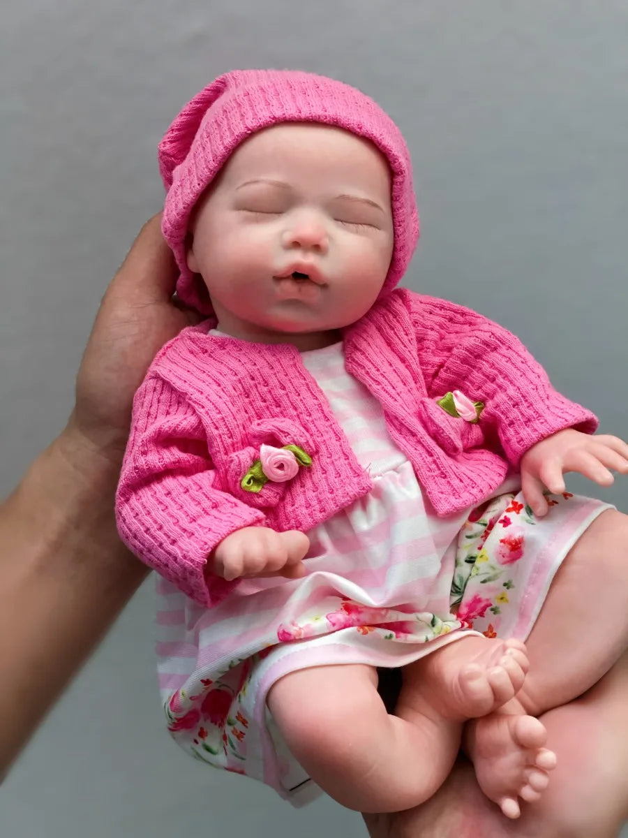 35 cm (13.7″) Soft Silicone Reborn Baby Girl – Full‑Body Handmade Doll
