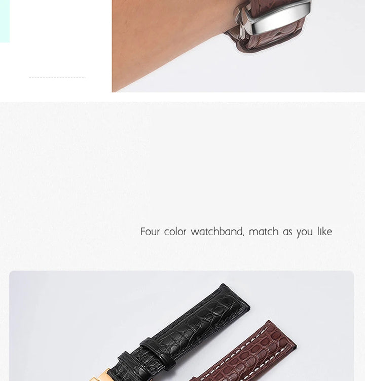 Crocodile Skin Genuine Leather Watch Band with Needle & Butterfly Buckle for