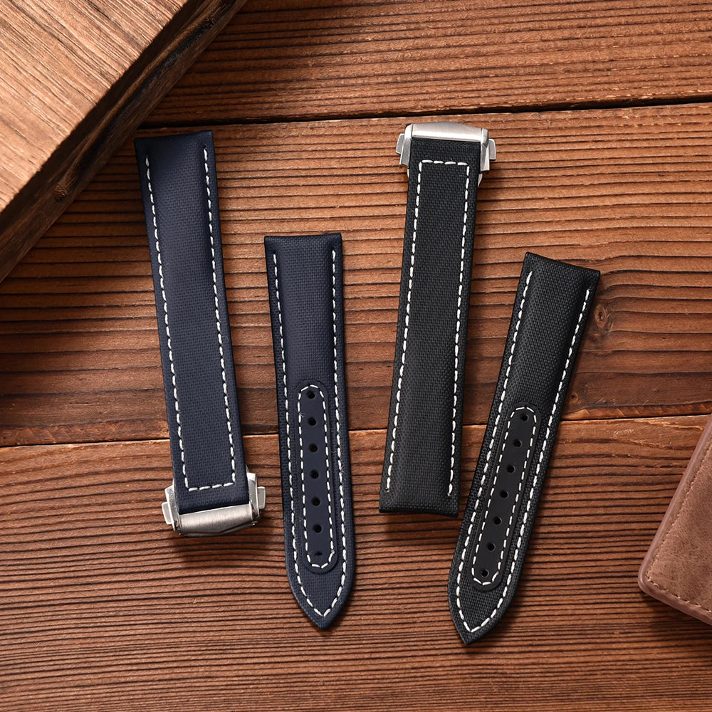 Sailcloth Nylon Watch Band 20mm 22mm Leather Sailcloth Strap For Omega Seamaster  Swatch Folding Buckle Band Universal Bracelet