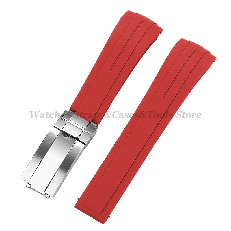 Curved End Silicone Rubber Watch Band 20–22mm for Rolex Water Ghost