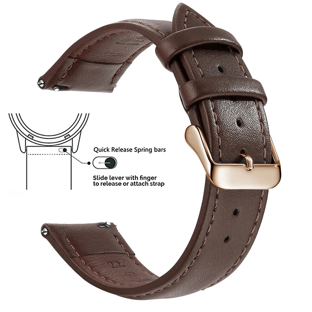 Top Grain Genuine Leather Watch Strap – 12–24mm, Quick Release