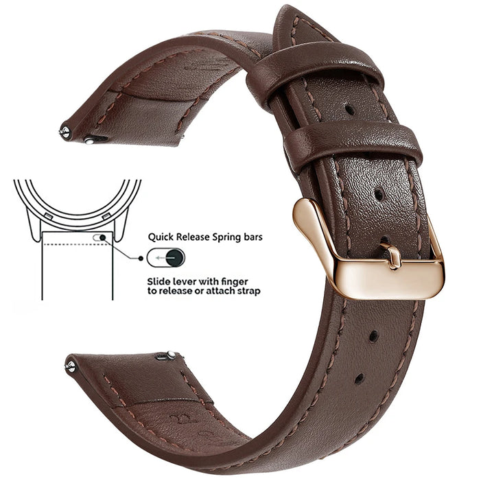 Top Grain Genuine Leather Watch Strap – 12–24mm, Quick Release