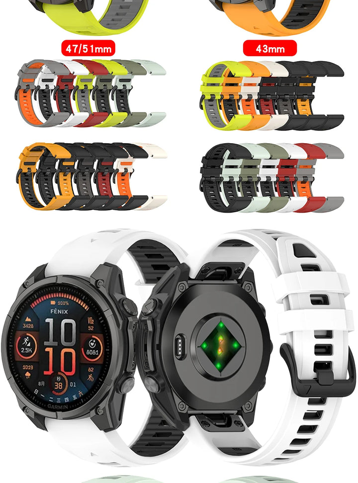Title: Quick Release Silicone Watch Strap 20/22/26mm for Garmin Fenix 6–8 Series