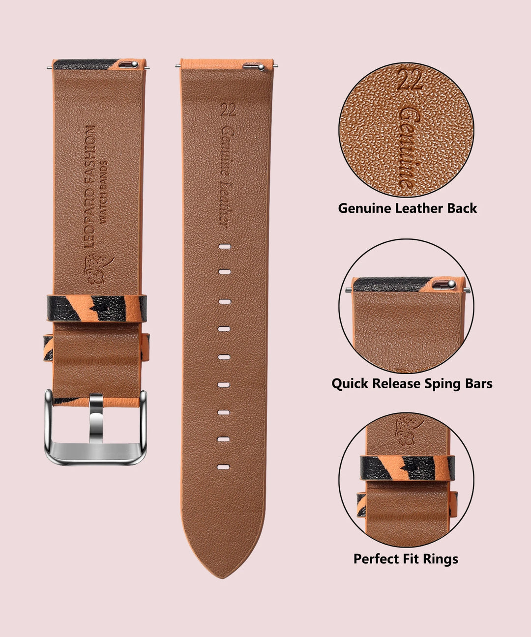 Leopard Print Leather Watch Strap 20/22mm (Quick Release)