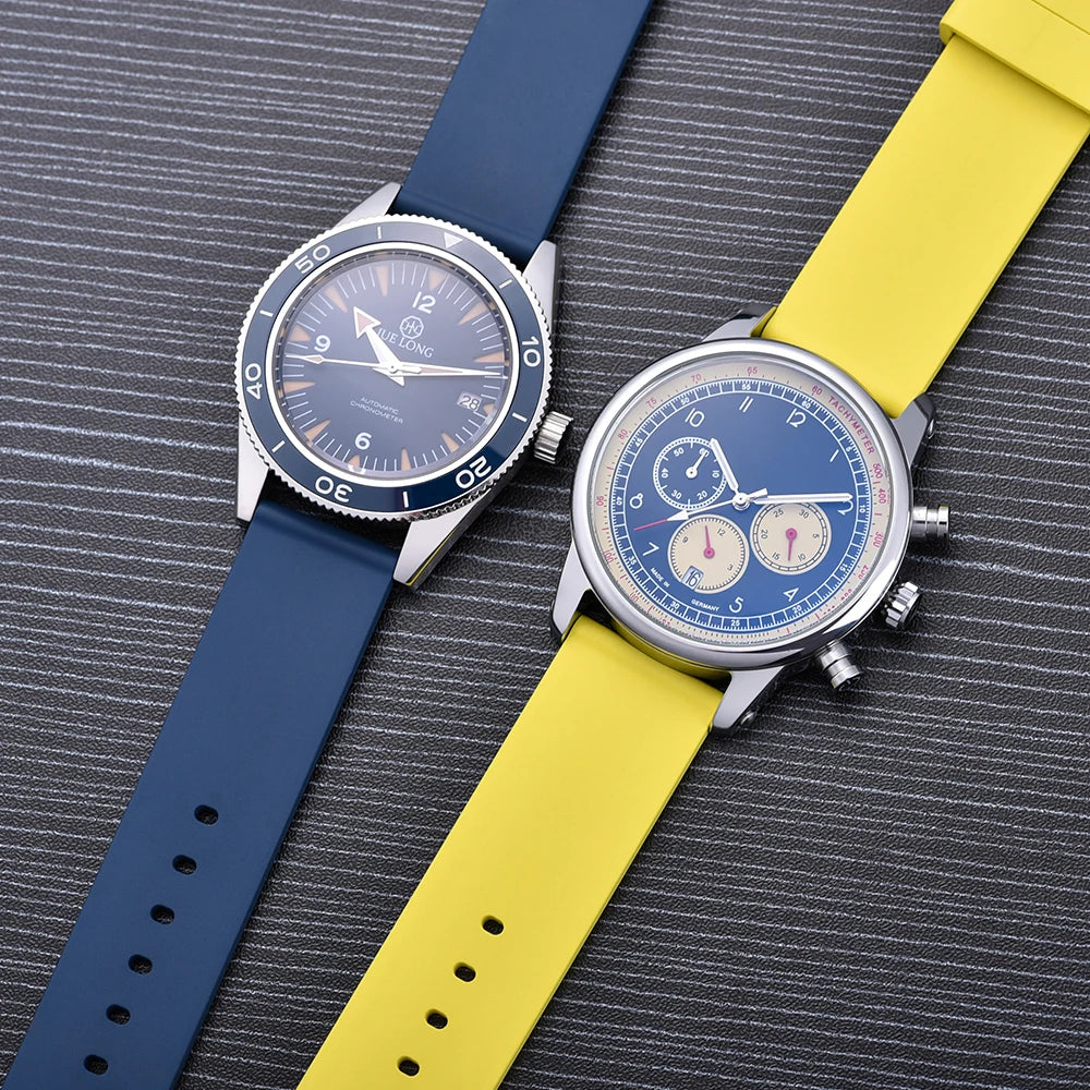 Premium Grade Flat Smooth FKM Rubber Watch Strap 16mm 18mm 20mm 22mm 24mm Soft Quick Release Rubber Watch Bands