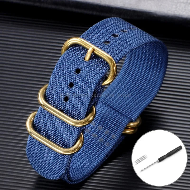 5-Ring Gold Buckle Nylon Watch Band