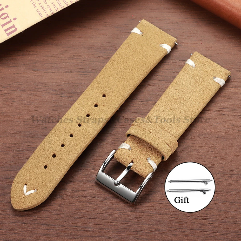 Suede Leather Vintage Watch Strap – 18/20/22mm, Blue Quick-Release