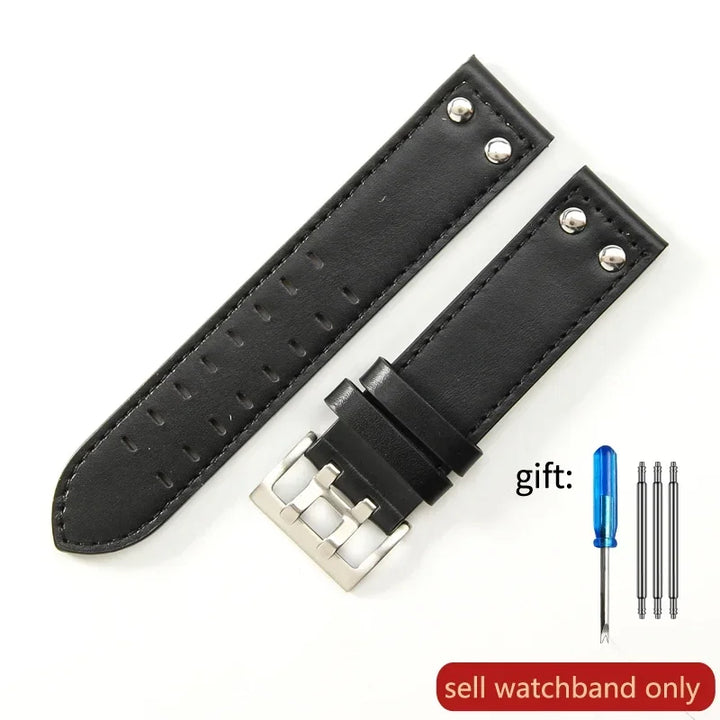 Double Row Hole Leather Watch Strap 20/22mm for Hamilton & Seiko