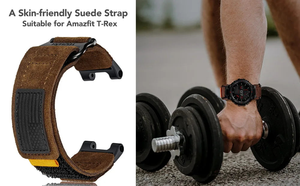 For Amazfit T-Rex 3 2 1 Watch Band Genuine Leather Suede Soft Cowhide Wrist Straps