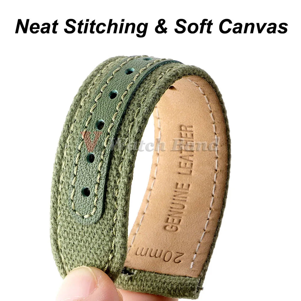 Genuine Leather & Nylon Watch Band 20–22mm (Quick Release, Vintage Weave)