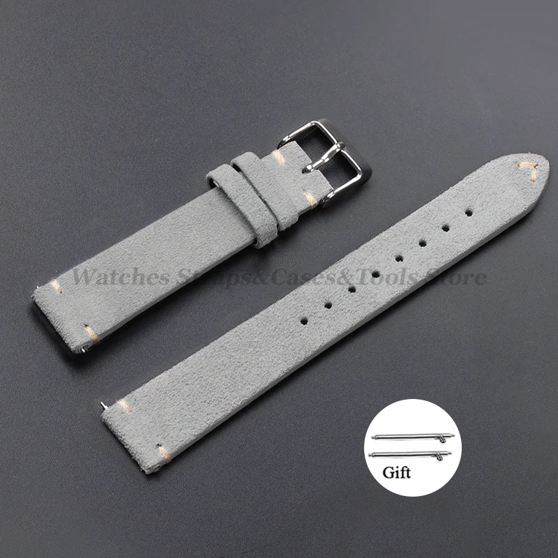 Vintage Suede Leather Watch Band 14–22mm for Omega & Seiko (Handmade,