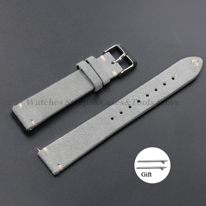 Vintage Suede Leather Watch Band 14–22mm for Omega & Seiko (Handmade,