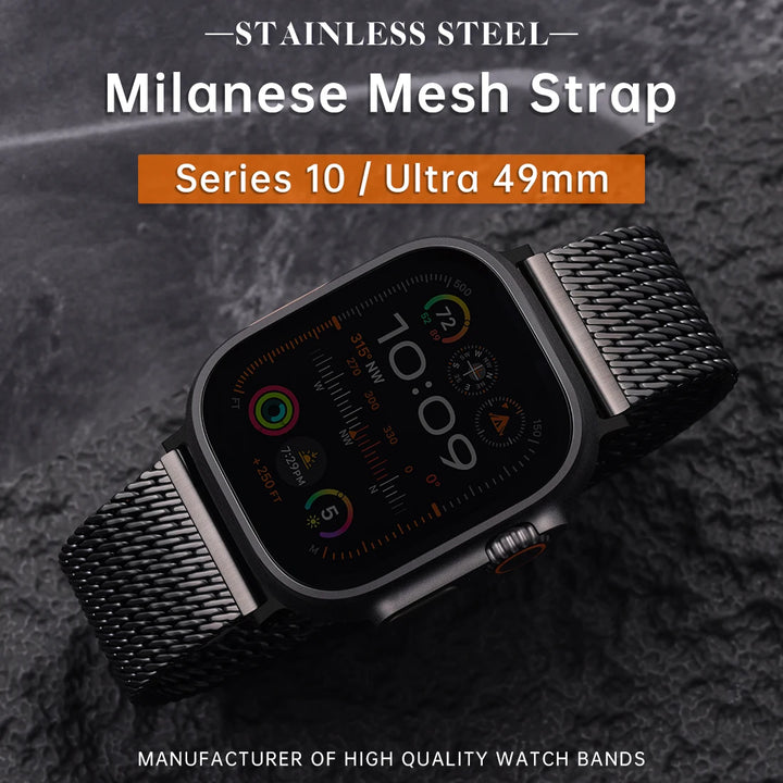 Top Stainless Steel Milanese Mesh Strap For Apple Watch Ultra 2 49mm Series 10 46mm 42mm 45mm 44mm Bracelet Apple Watch Band