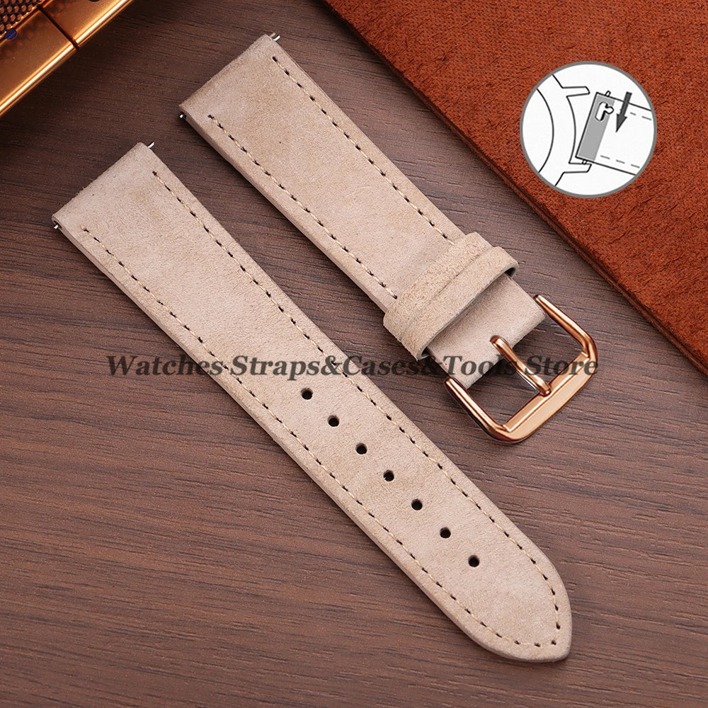 Vintage Suede Cowhide Leather Watch Strap (18–22mm, Quick Release)