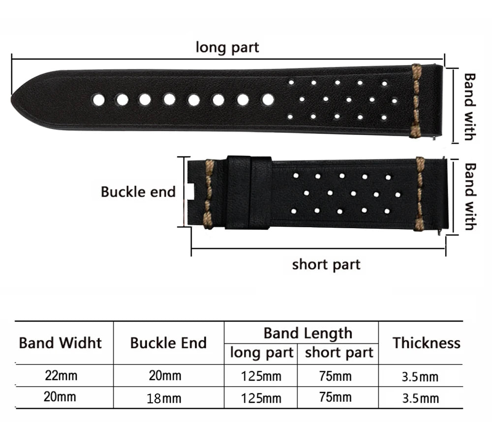 Fashion Quick Release Top Grain Leather Watch Band 20mm 22mm