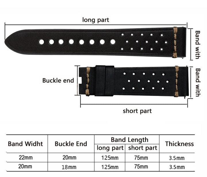 Fashion Quick Release Top Grain Leather Watch Band 20mm 22mm