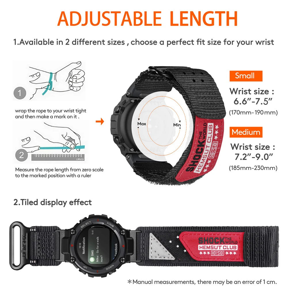 HEMSUT Nylon Watch Strap for Amazfit T-Rex 1/2/Pro – Four Seasons Sports Band