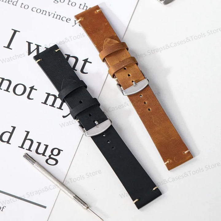 Crazy Horse Leather Retro Watchband 18mm 20mm 21mm 22mm for Seiko for Rolex Men Women Bracelet for Samsung Galaxy Watch 3/4/5/6