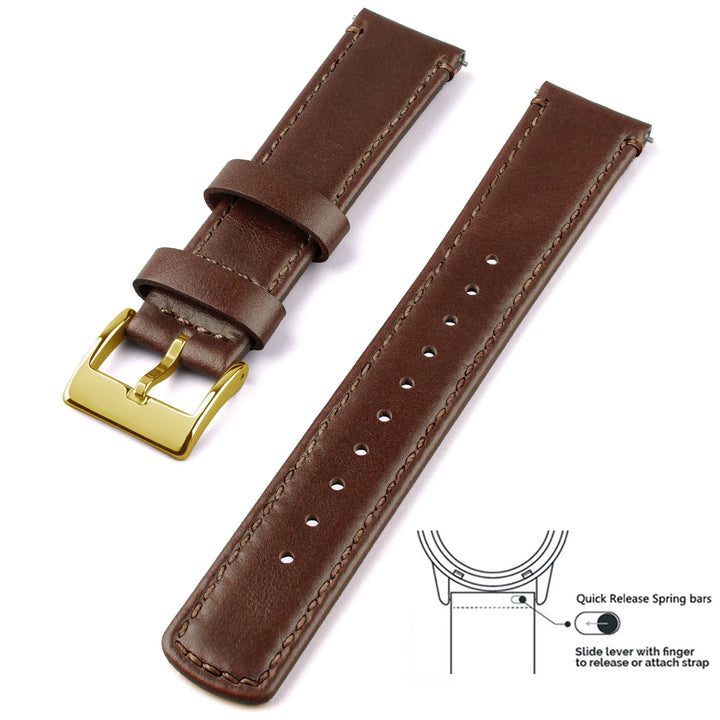 Top Grain Genuine Leather Quick Release Watch Band 20–22mm for Samsung Galaxy Watch