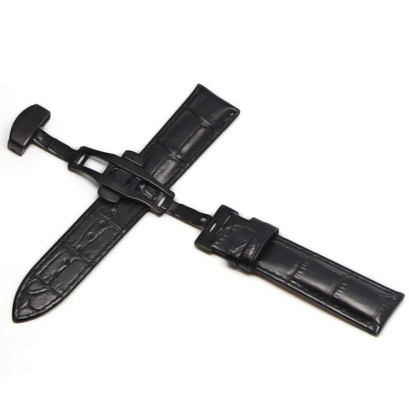 Genuine Leather Watch Strap with Steel & Butterfly Buckle (18-20mm)
