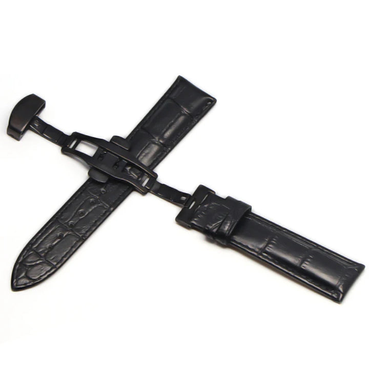 Genuine Leather Watch Strap with Steel & Butterfly Buckle (18-20mm)
