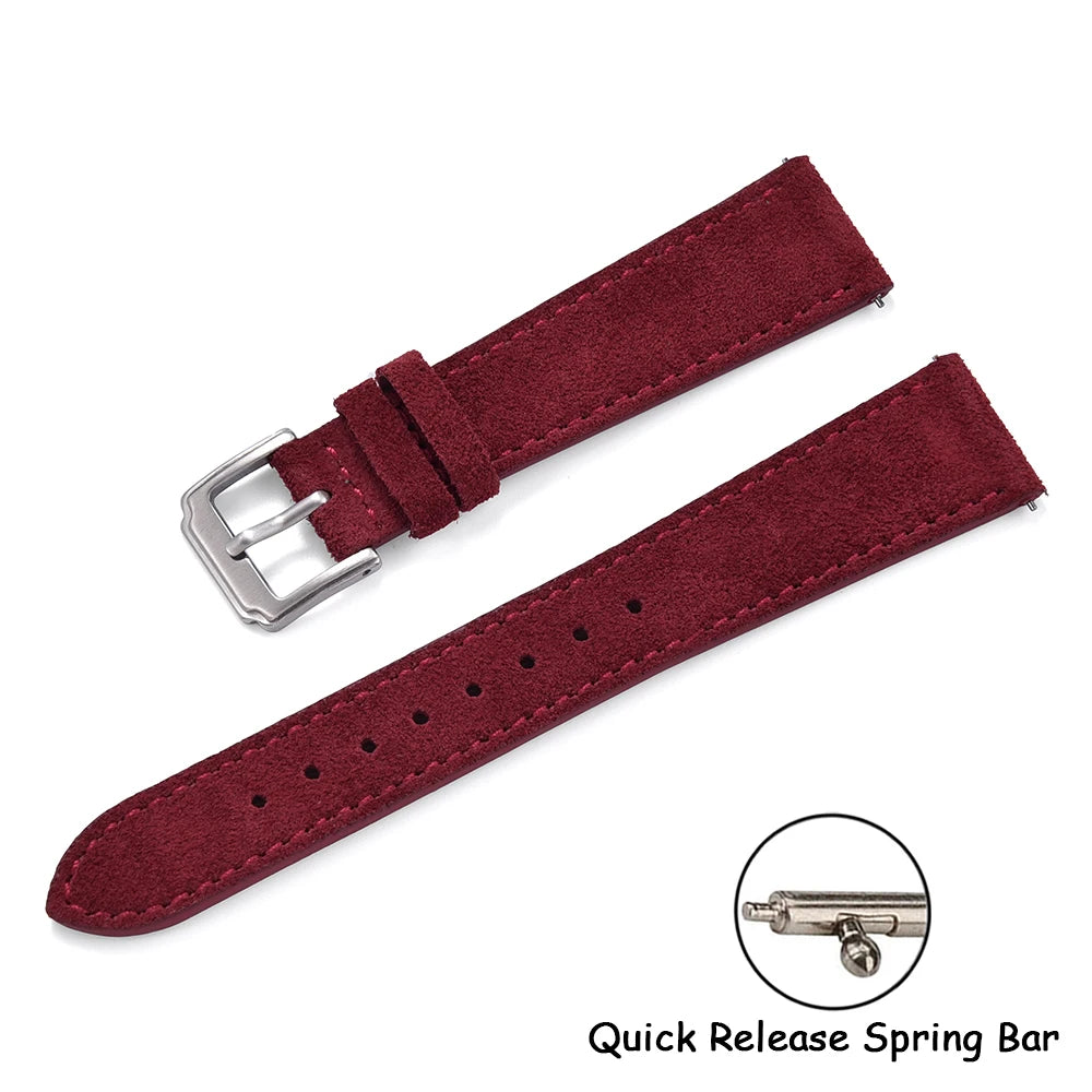 Soft Suede Leather Watch Strap – Quick Release, 18–22mm, Grey Vintage