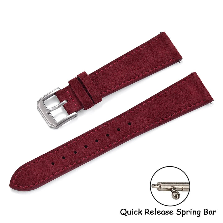 Soft Suede Leather Watch Strap – Quick Release, 18–22mm, Grey Vintage