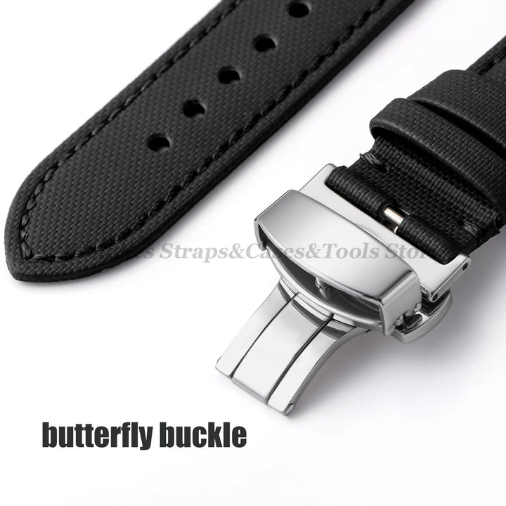 Sailcloth Nylon & Leather Watch Strap – 20/22mm, Omega & Huawei, Green