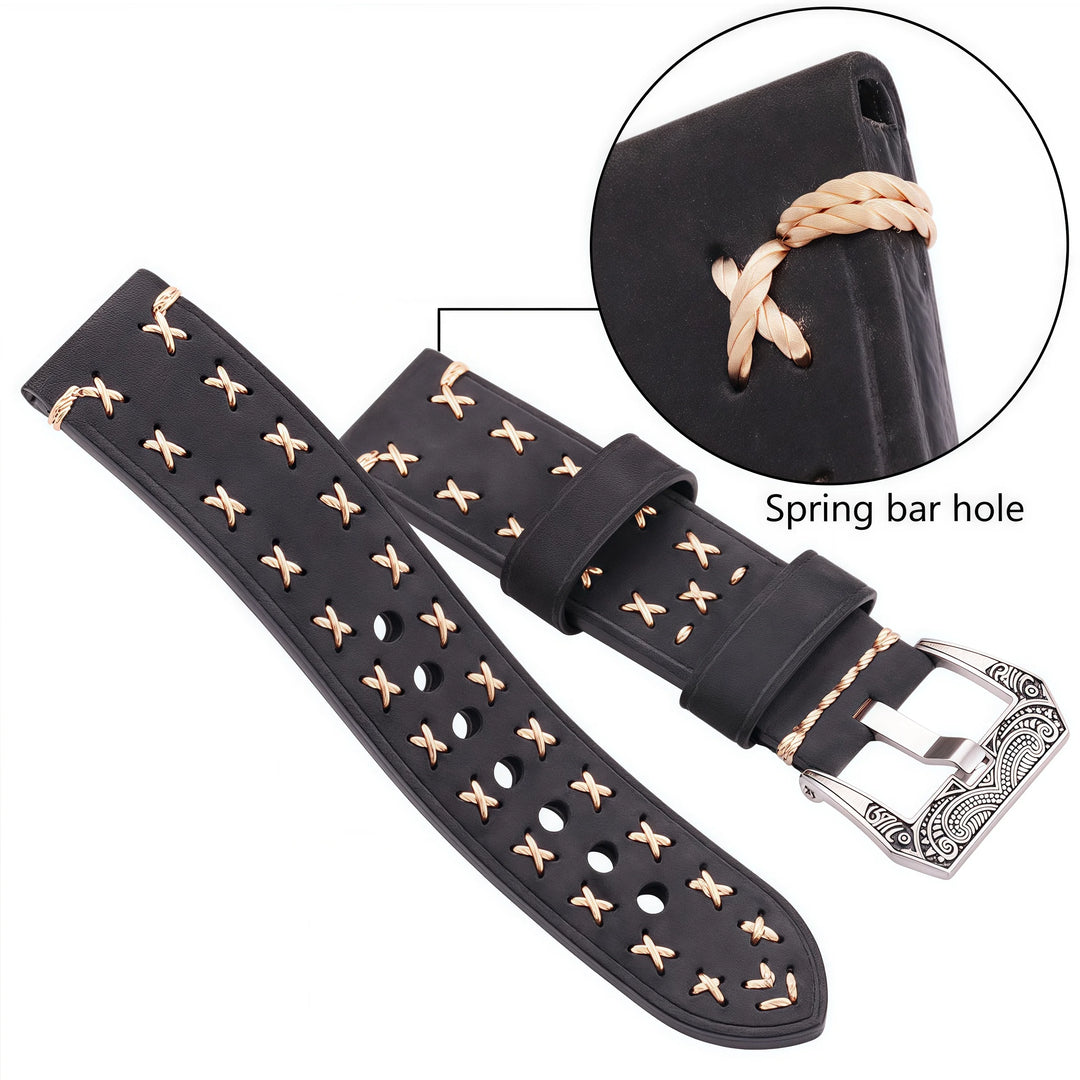 Handmade Genuine Leather Watch Strap 22–24mm with Retro Stainless Steel Buckle